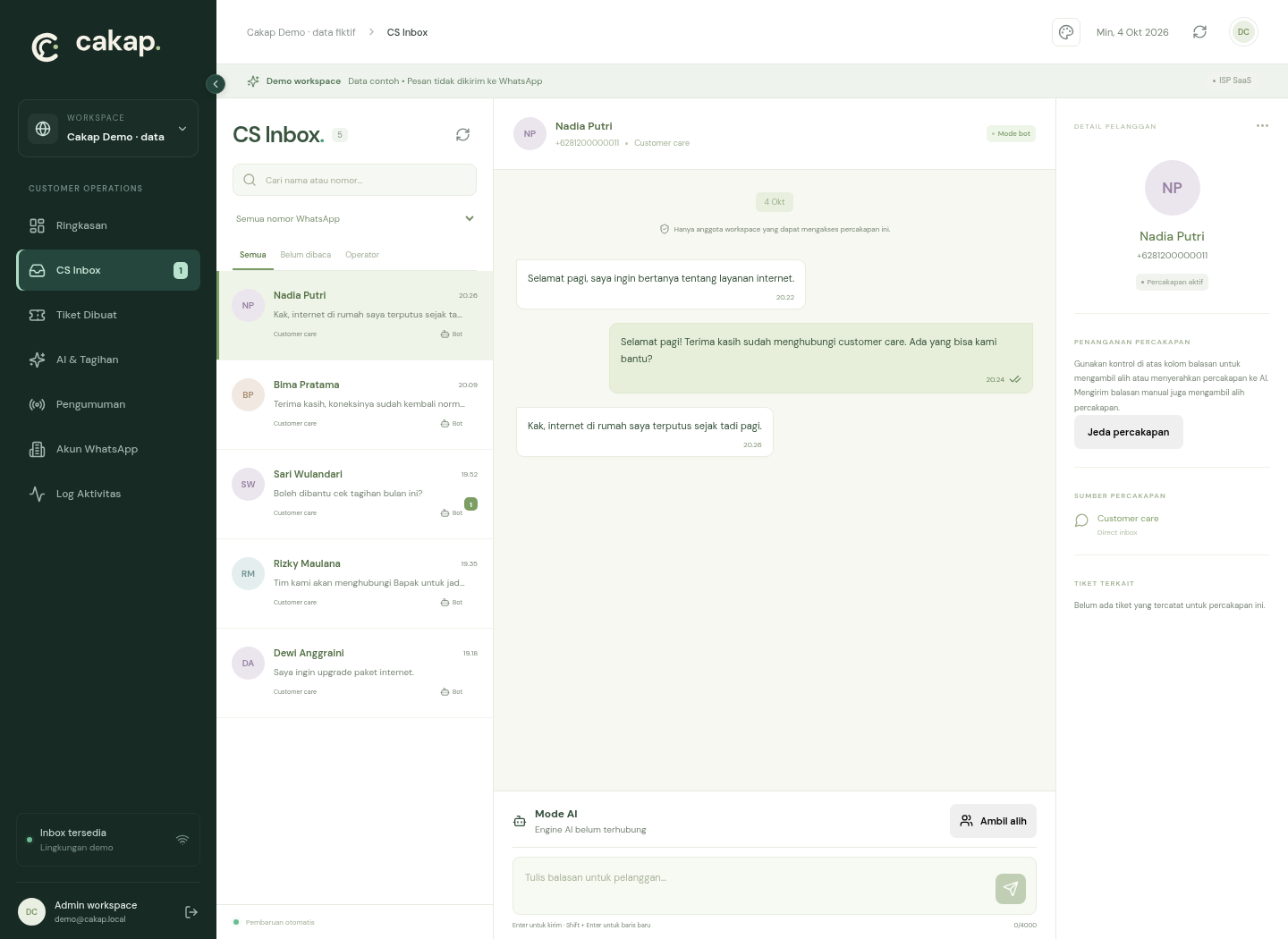 Desktop Inbox Dashboard Cakap
